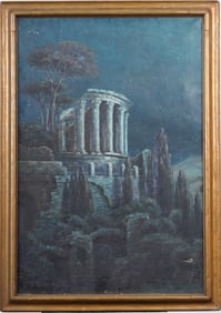 Starlit Night Vintage European School Framed Classical Ruins Framed Oil Painting