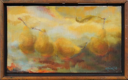 Vintage American or European Modernist Framed Pear Still Life Original Oil Painting