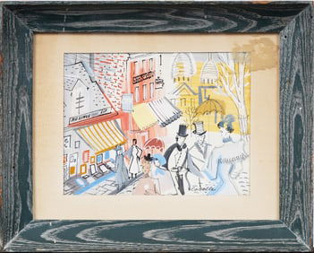 Charles Cobelle (1902 - 1998) French American Modernist Paris Street Scene Framed Painting