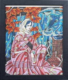 Jiang Zhao Vintage Signed Chinese Modernist Woman Portrait Framed Painting