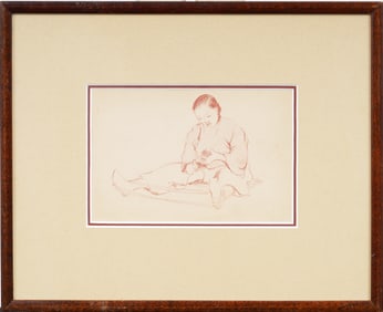 Vintage American or European Framed Portrait Drawing