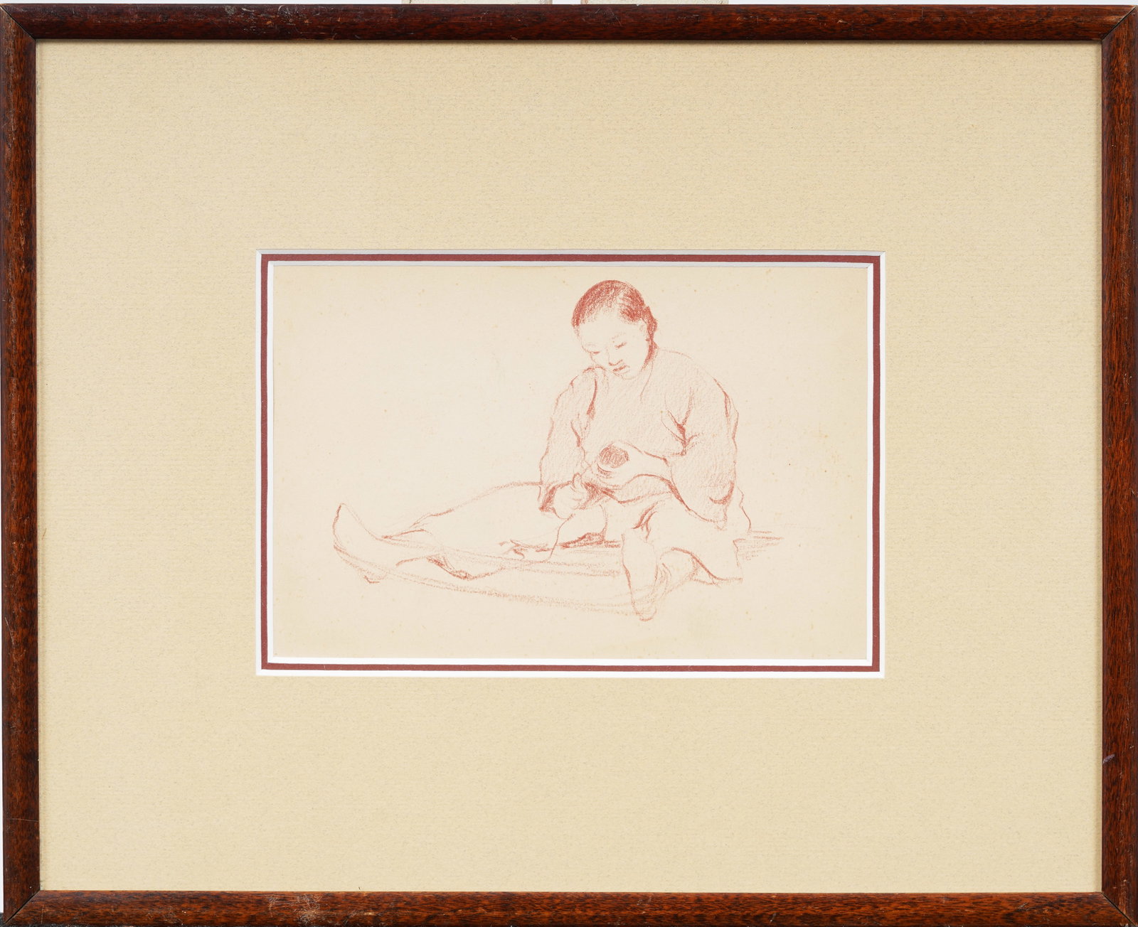 Vintage American or European Framed Portrait Drawing: Vintage drawing. Pencil on paper. Framed. Measuring: 10 by 12 inches overall, and 4 by 6 image alone. Please see all images for condition. Size is measured and written on the back of the painting. The