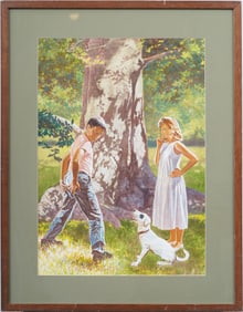 Vintage American School Signed Illustration Framed Original Painting