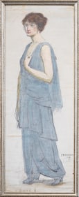 Antique American or European Modernist Signed Woman Portrait Framed Original Oil Painting