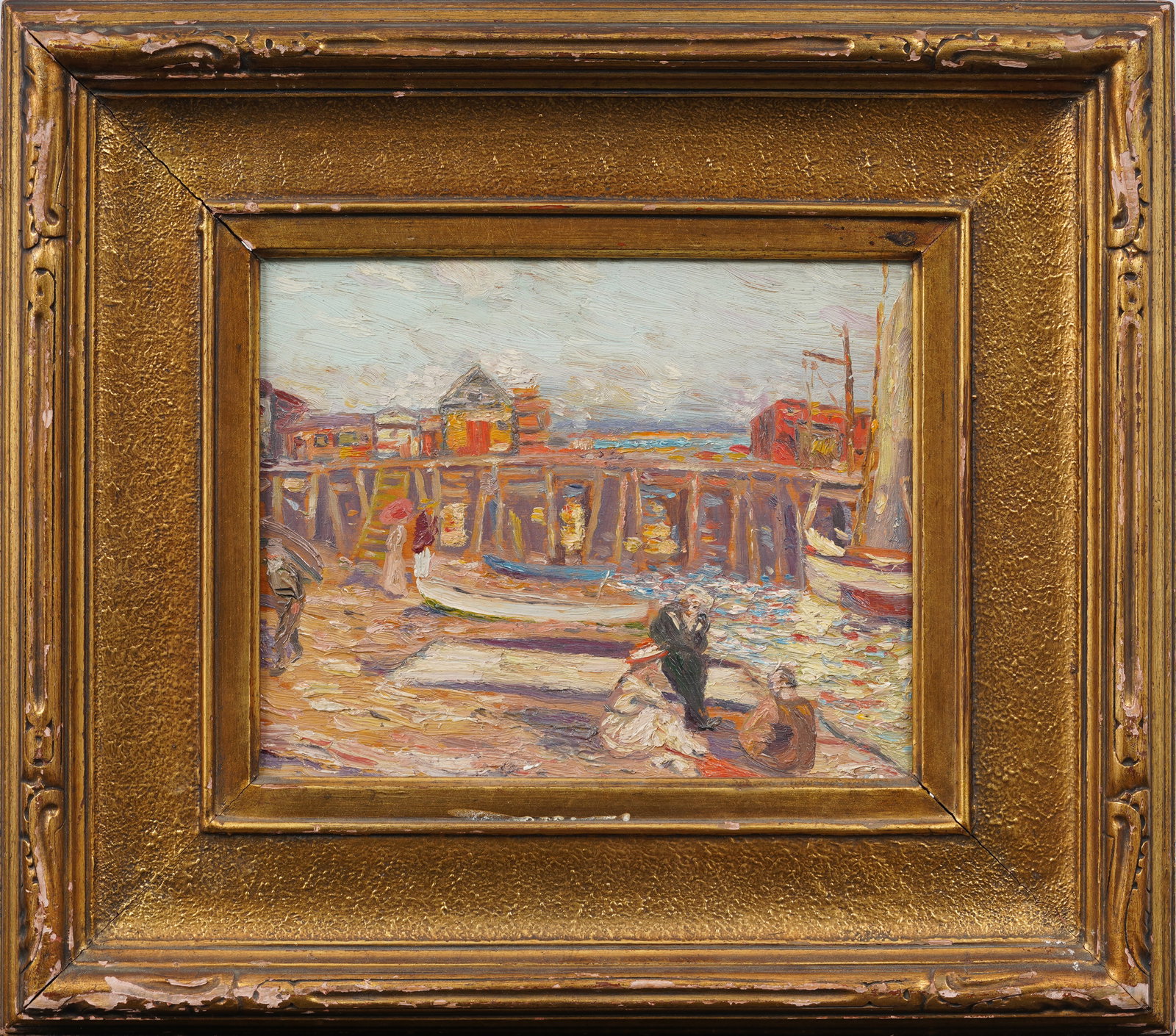 Antique American Impressionist Beach Scene Newcomb Macklin Frame Original Oil Painting (1 of 6)