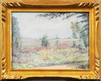Vintage American Impressionist Nicely Giltwood Framed Landscape 1918 Signed Original Oil Painting