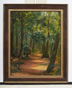 Vintage American Impressionist Forest Scene Framed Landscape Framed Original Oil Painting