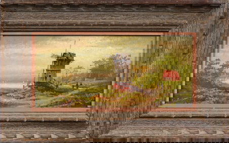 Vintage American or European Framed Coastal Landscape Original Oil Painting