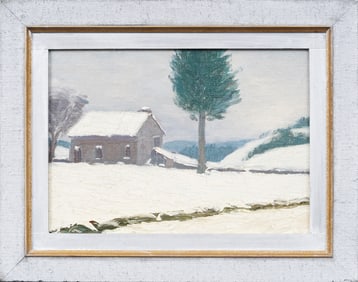 Antique American Winter Impressionist Framed Landscape Original Oil Painting