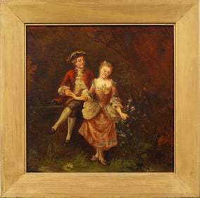 Antique Signed European Impressionist Genre Scene Portrait Framed Original Oil Painting