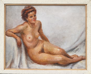 Vintage American School Impressionist Nude Woman Portrait Framed Original Oil Painting