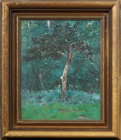 Vintage European Impressionist Framed Forest Interior Landscape Signed Original Oil Painting