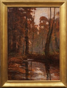 Charles Curtelin (1859-1912) Antique French Impressionist Forest Landscape Large Oil Painting