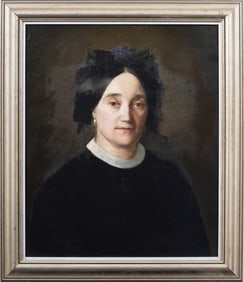 Antique European Realist Woman Portrait Framed Original Oil Painting