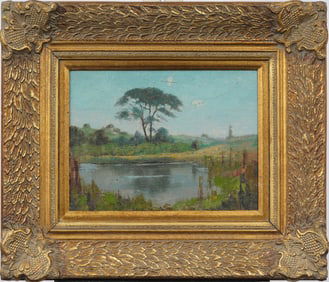 Antique American Signed 1910 Framed Impressionist Landscape Original Oil Painting