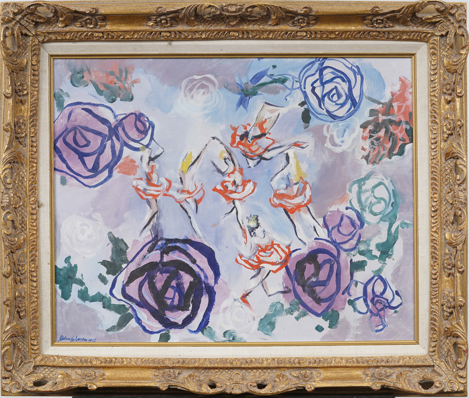 Vintage American Modernist Abstract Figural Framed Ballerina Dancer Portrait Original Oil Painting (1 of 8)