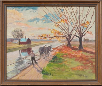 Virginia Helena Gruppe (1907 - 1980) Vintage American Impressionist Erie Canal Horse Landscape