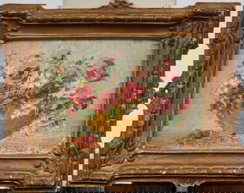 Vintage Miniature American School Miniature Flower Still Life Original Framed Oil Painting