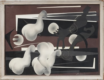 Eugene Arcieri (1914 - 2005) Vintage American Surreal Abstract Framed Original "Moon Dance" Painting