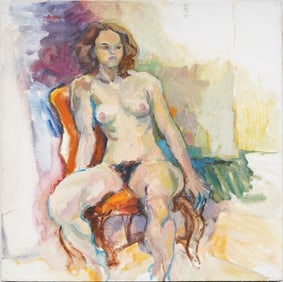 Vintage American Modernist Nude Woman Original Oil Painting Portrait