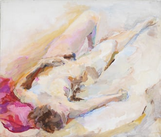 Vintage American Modernist Nude Woman Original Oil Painting Portrait