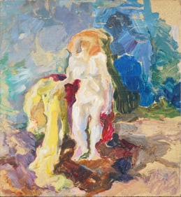 Vintage American Modernist Nude Figural Abstract Original Oil Painting