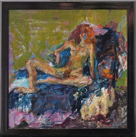 Vintage American Modernist Nude Woman Framed Erotic Portrait Original Oil Painting