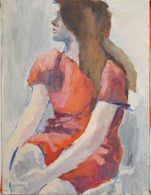 Vintage American Modernist Portrait Original Oil Painting