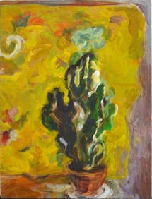 Vintage American Modernist Cactus Still Life Original Oil Painting