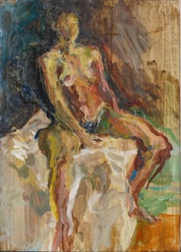 Vintage American Nude Woman Portrait Original Oil Painting