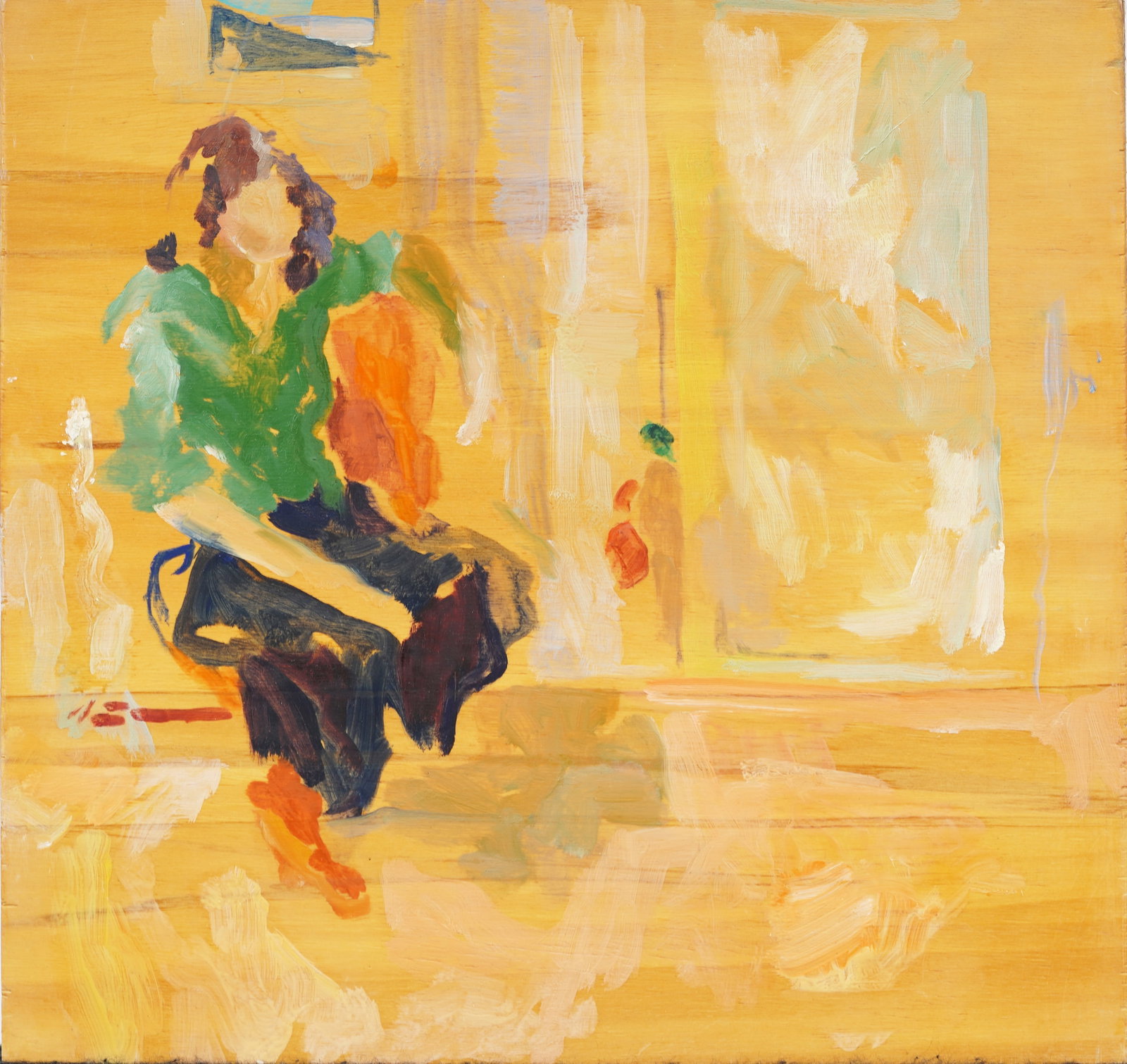 Vintage American Interior Scene Original Oil Painting: Vintage American school oil painting. Oil on board. Measuring: 13 by 14 inches overall. Please see all images for condition. Size is measured and written on the back of the painting. The first size is
