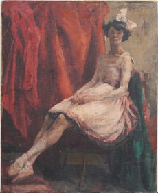 Antique American Ashcan School Impressionist Woman Portrait Original Oil Painting