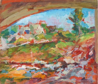 Vintage American Modernist Abstract Landscape Original Oil Painting