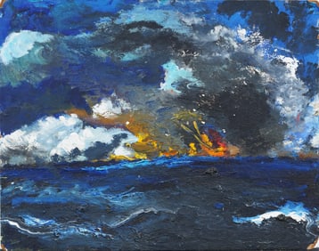Vintage American Modernist Seascape Original Oil Painting