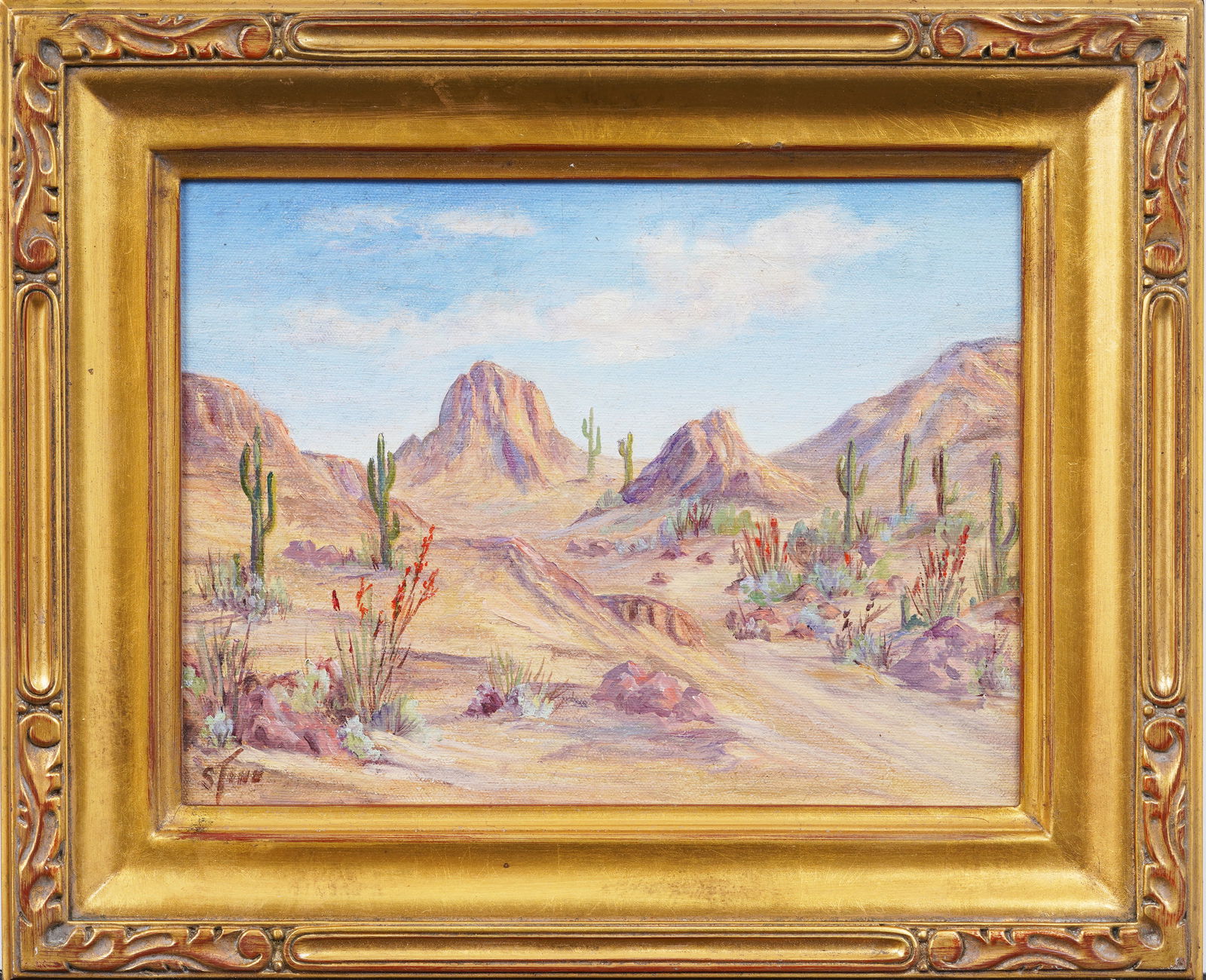 Vintage American Impressionist Giltwood Framed Western Landscape Signed Desert Original Oil Painting (1 of 5)