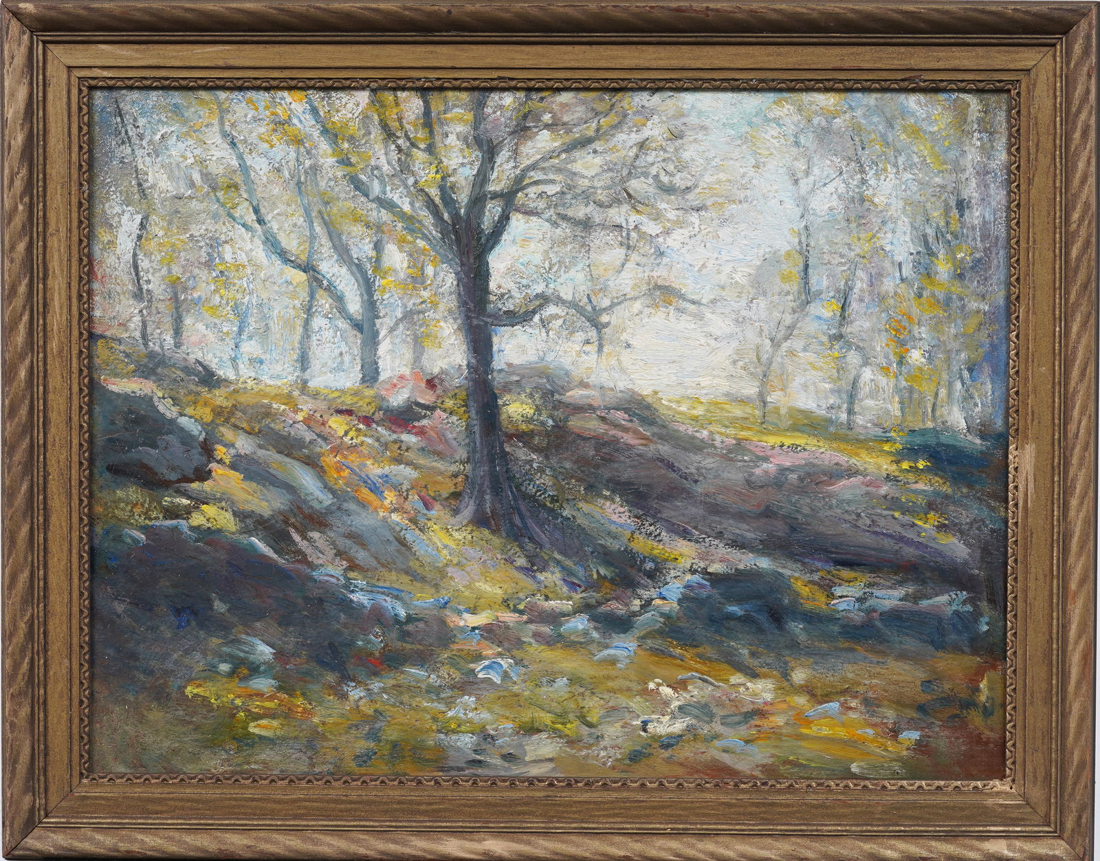 Antique American Sunlit Forest Interior Framed Landscape Original Oil Painting (1 of 5)