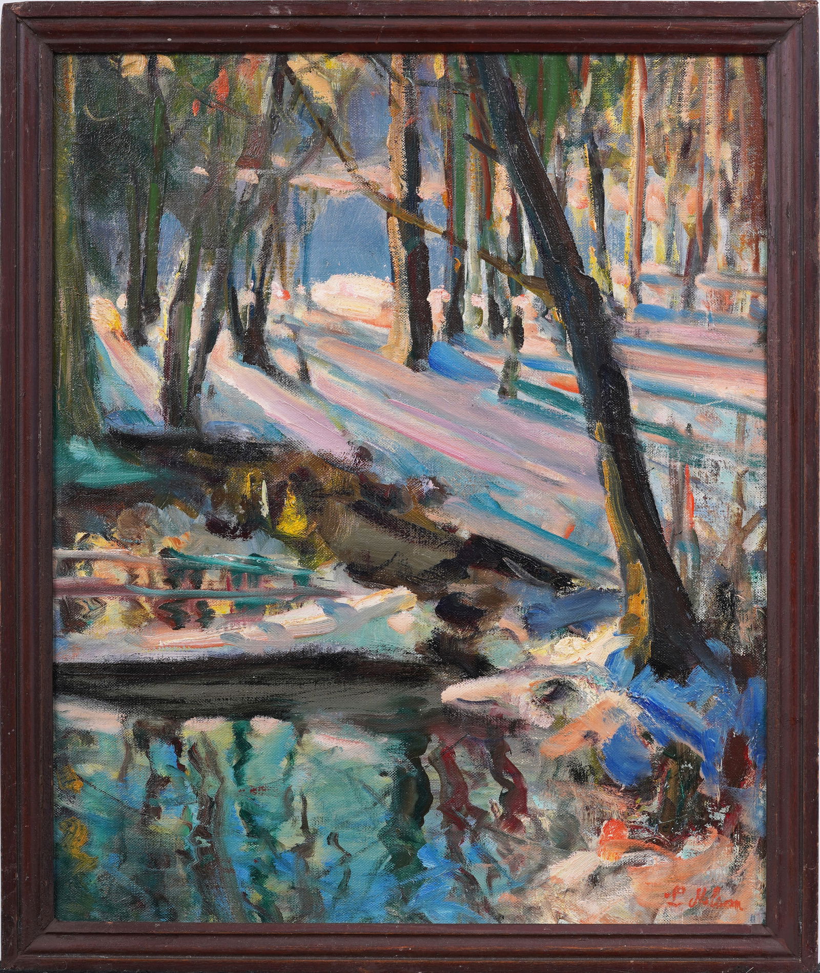 Vintage American Impressionist Winter Snow Landscape Signed Framed Original Oil Painting (1 of 6)