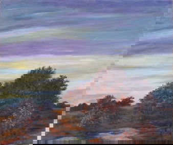 Philip Kaplan 1939 Signed Large Vintage American Impressionist Sunset Landscape Oil Painting