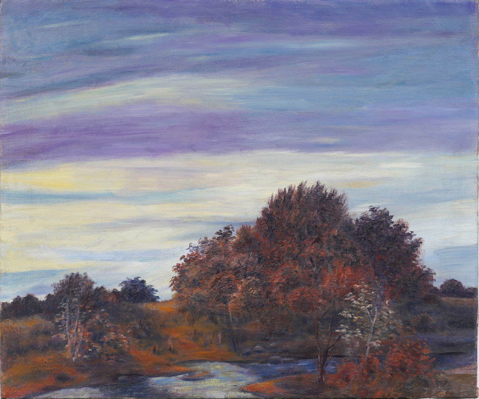 Philip Kaplan 1939 Signed Large Vintage American Impressionist Sunset Landscape Oil Painting