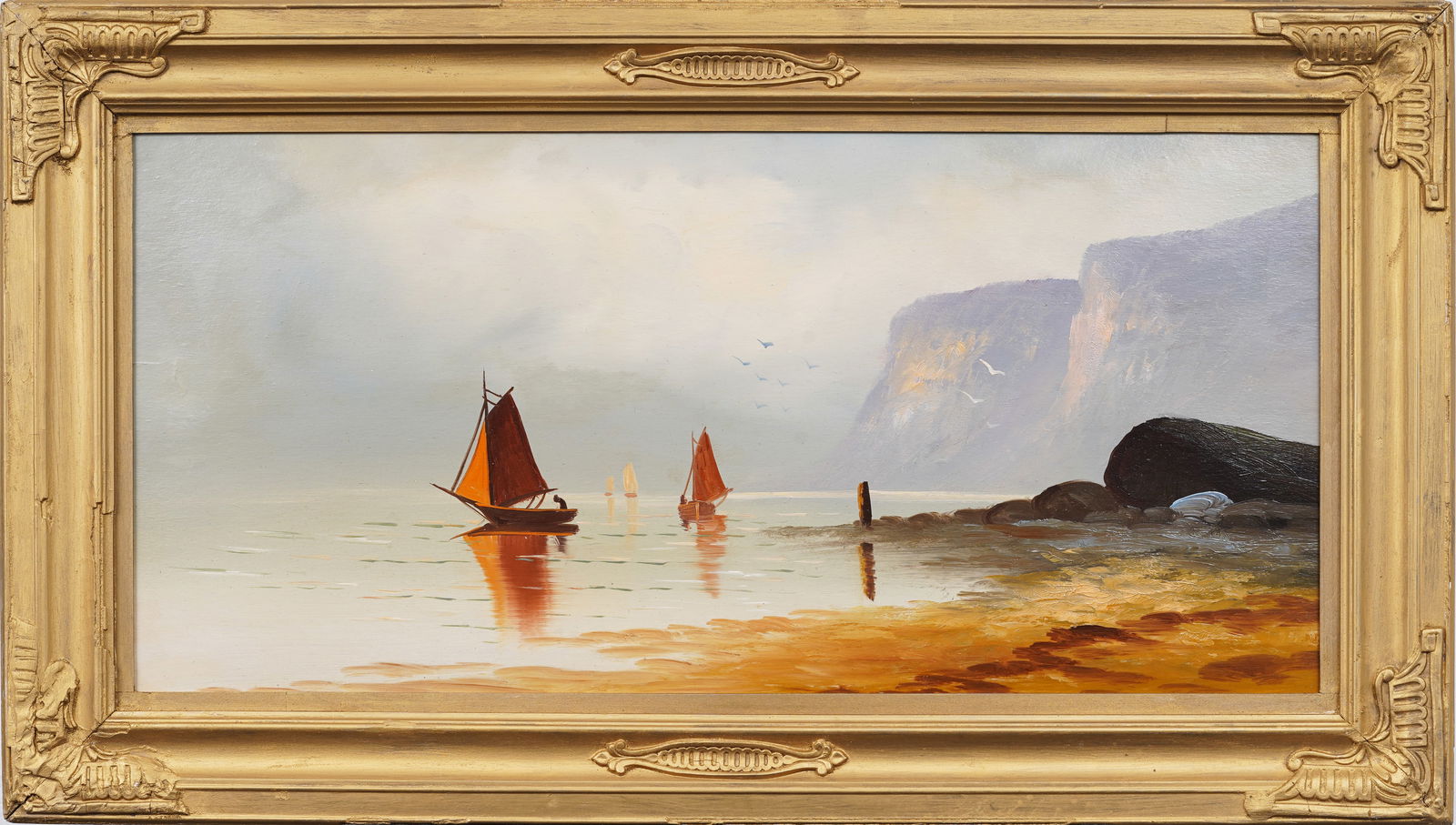 Antique European Impressionist Framed Seascape Coastal Beach Scene Original Oil Painting (1 of 5)