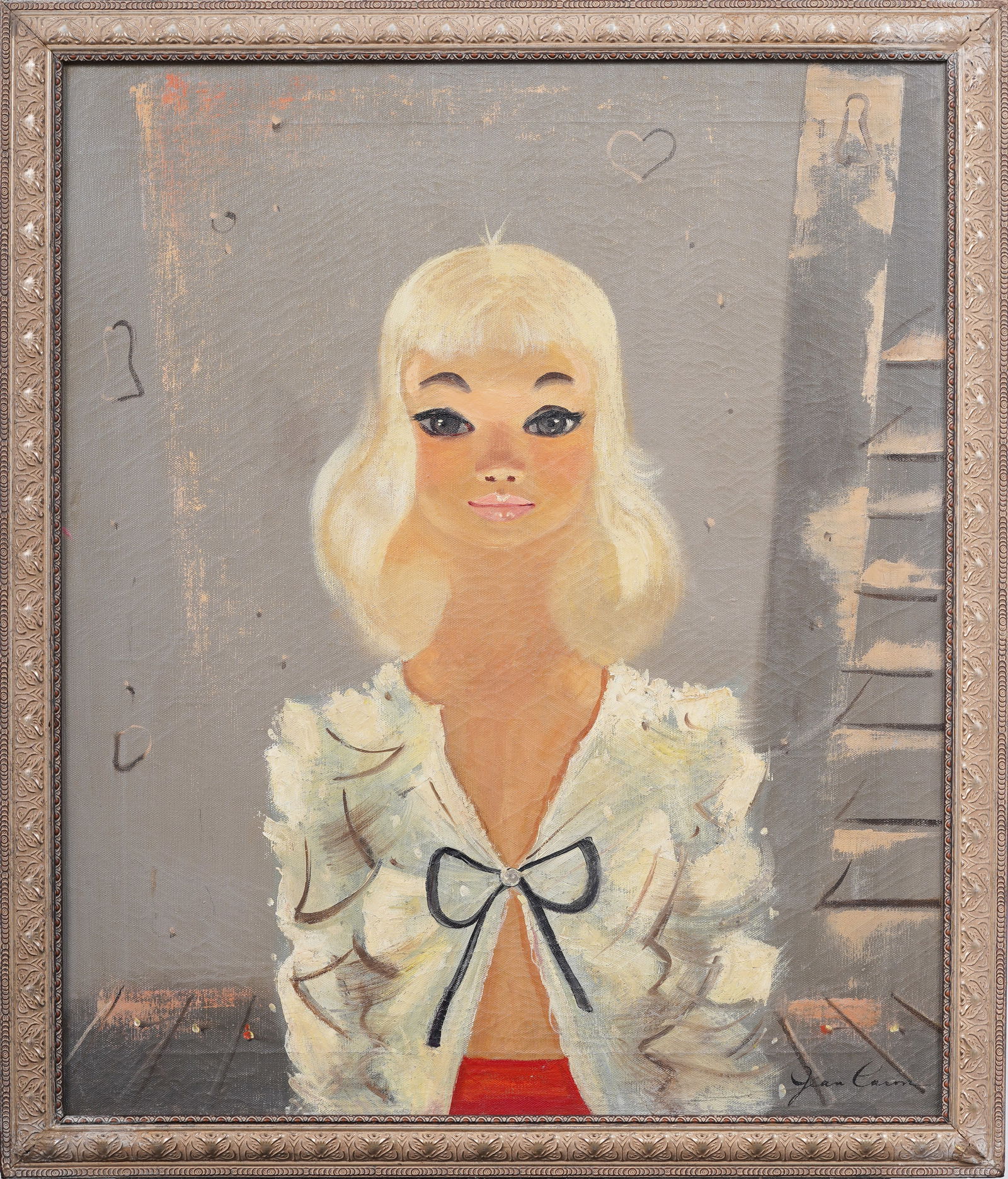 Vintage French Modernist Young Girl Portrait Framed Original Oil Painting (1 of 7)