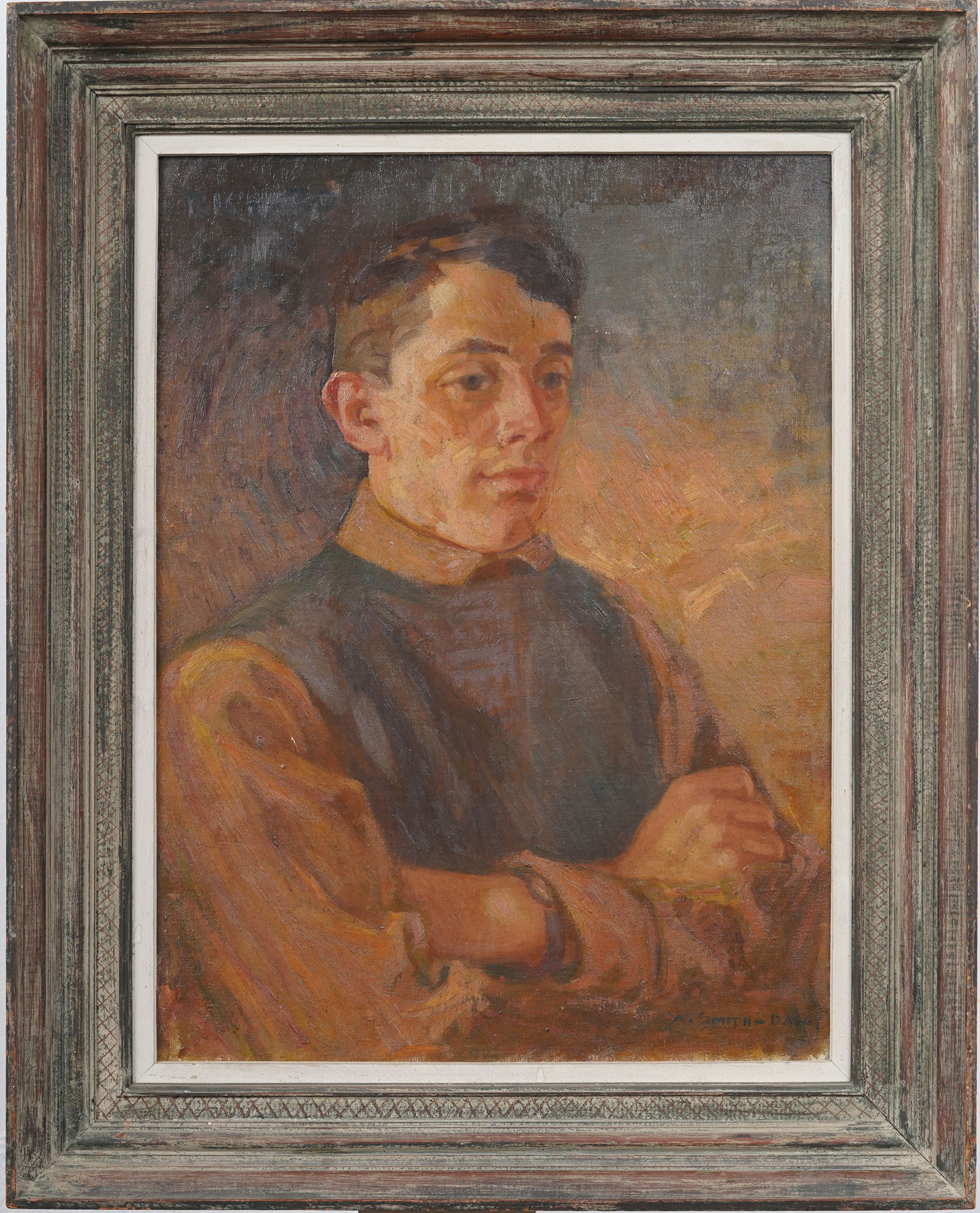 Antique American Impressionist Signed Male Portrait Nicely Framed Original Oil Painting (1 of 9)