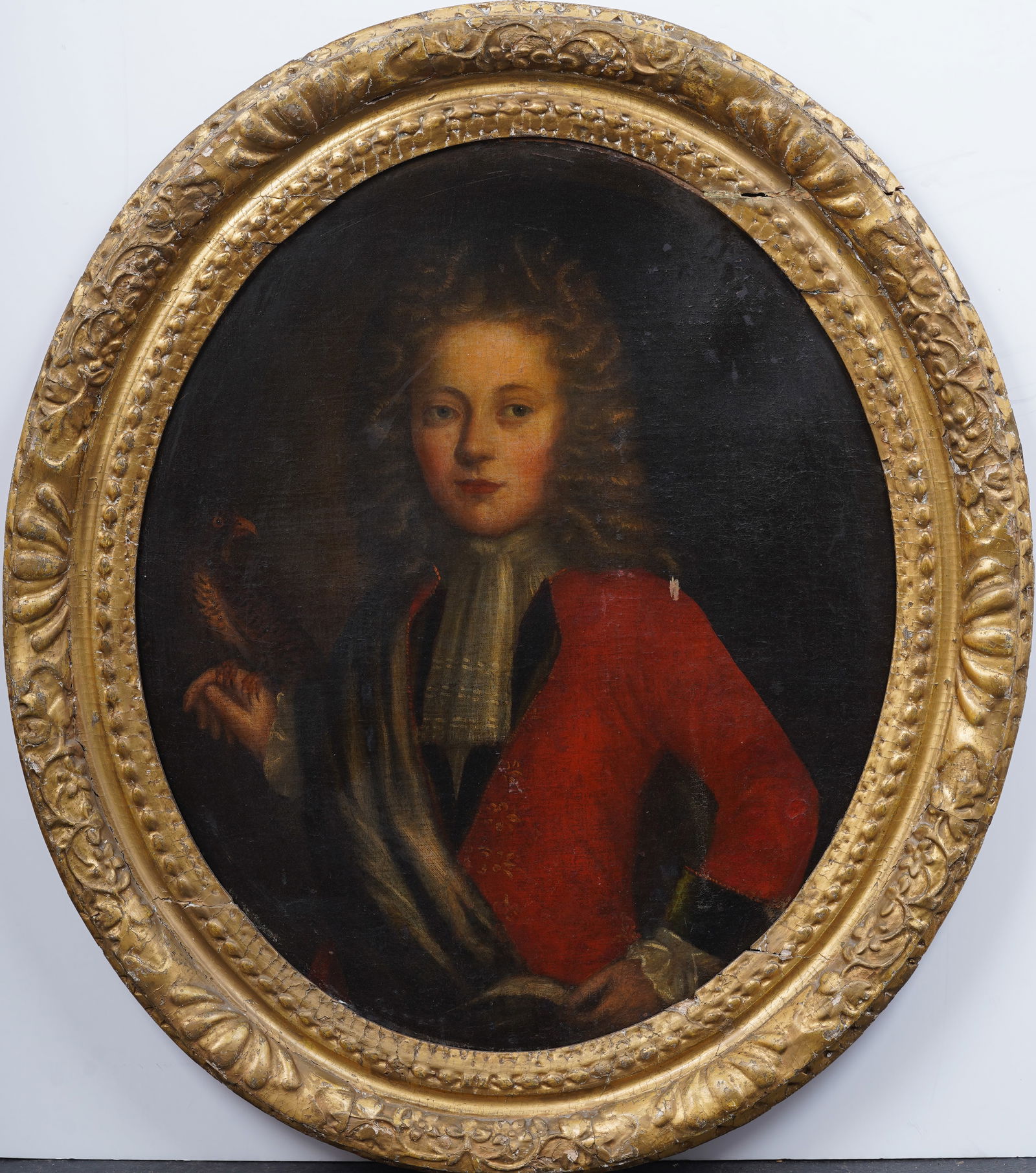 Antique European Rare Falcon and Young Man Portrait Framed Original Oil Painting (1 of 8)