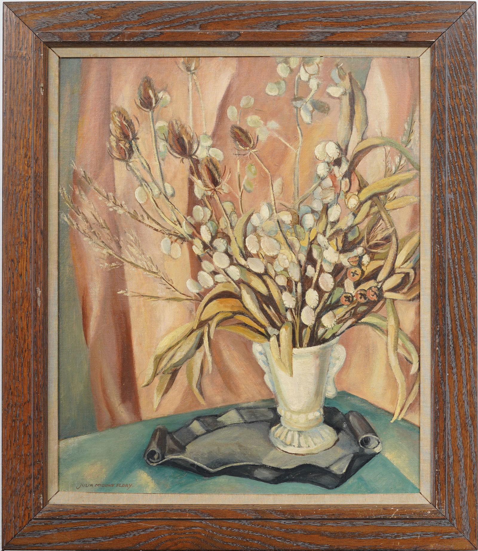 Julia Flory Antique American Modernist Framed Flower Still Life Original Oil Painting (1 of 7)
