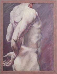 Vintage American Modernist Nude Male Portrait Framed Fauvist Original Oil Painting