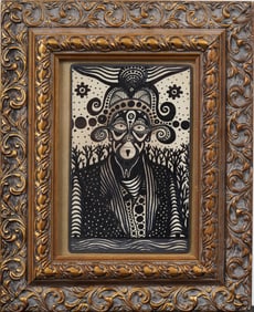 Vintage American Mixed Media Modernist Tattoo Art Drawing