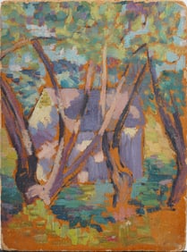Antique American Original Impressionist Landscape New England Barn 1939 Oil Painting