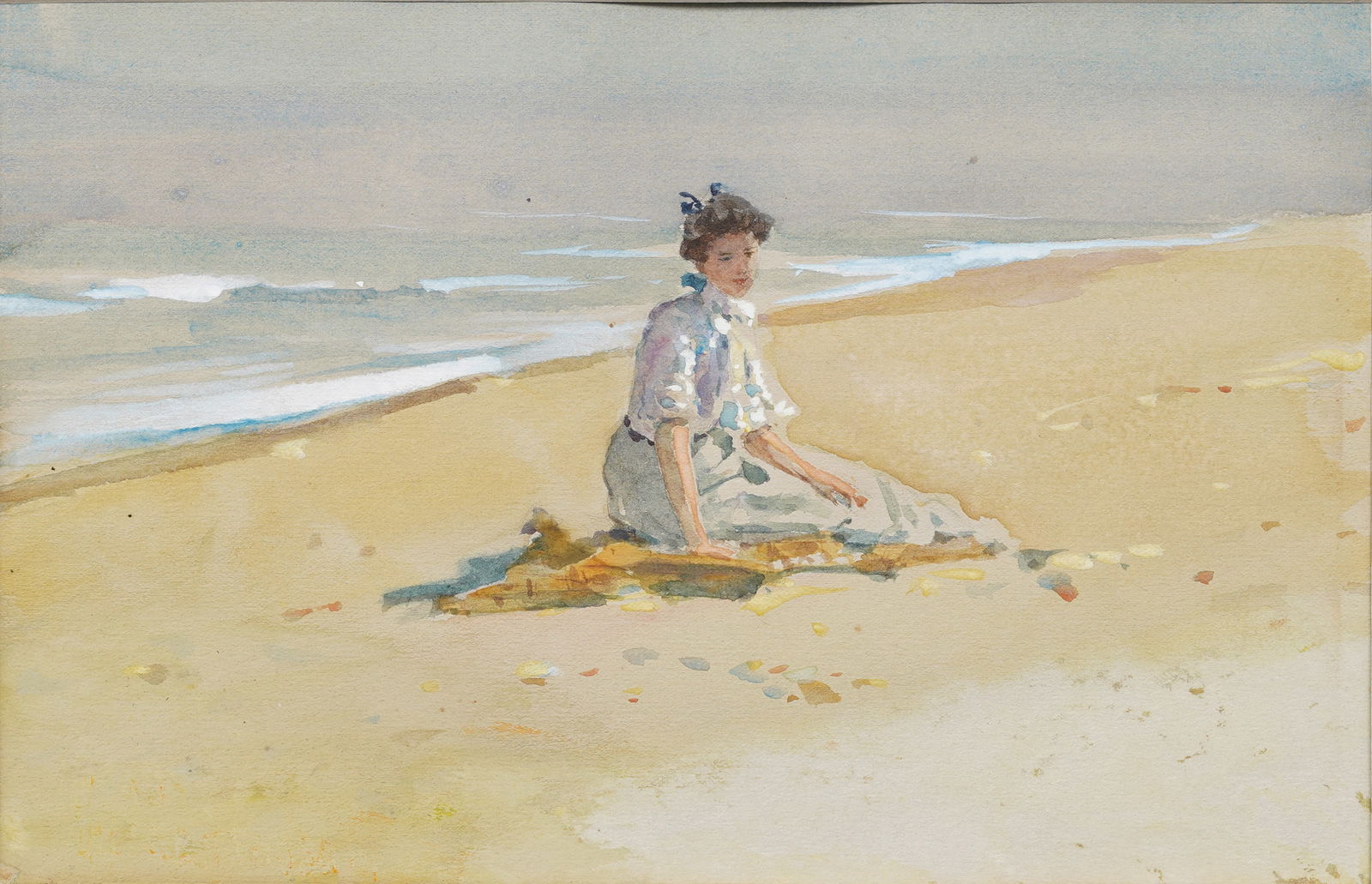 Antique American Impressionist Beach Scene Young Woman Portrait Rare Painting (1 of 5)