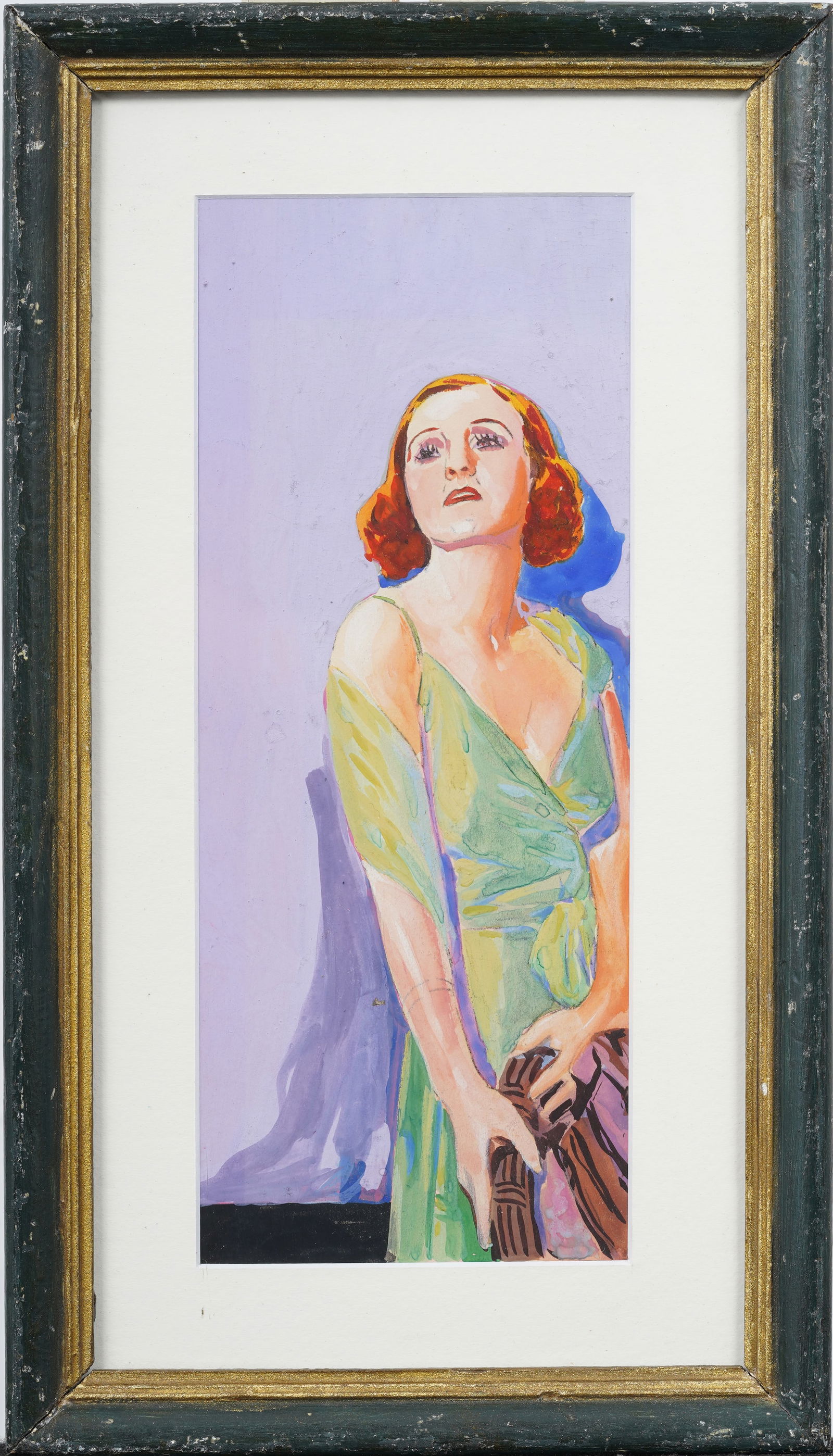 Antique American School Art Deco Woman Portrait Framed Original Painting (1 of 5)