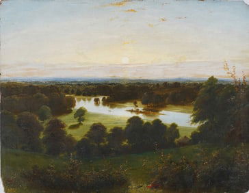 Alexander Gordon Dunn (1815-1887) Antique Scottish Thames River Sunset Landscape Oil Painting